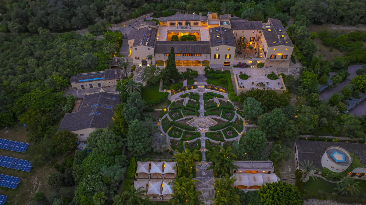 The Main House of Es Fangar lit at night